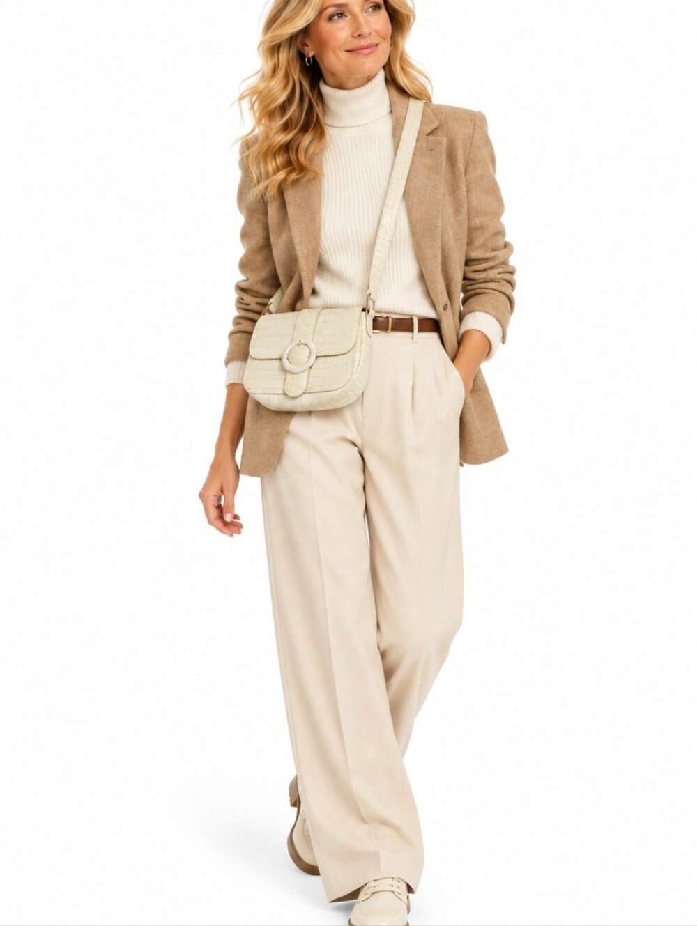 MW Most Wanted crossbody bag beige embossed leather, adjustable strap